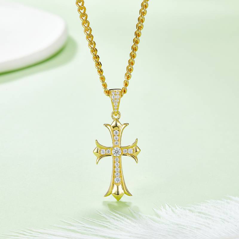 复古十字架NecklaceS925银PendantMoissanite3.0mmD级